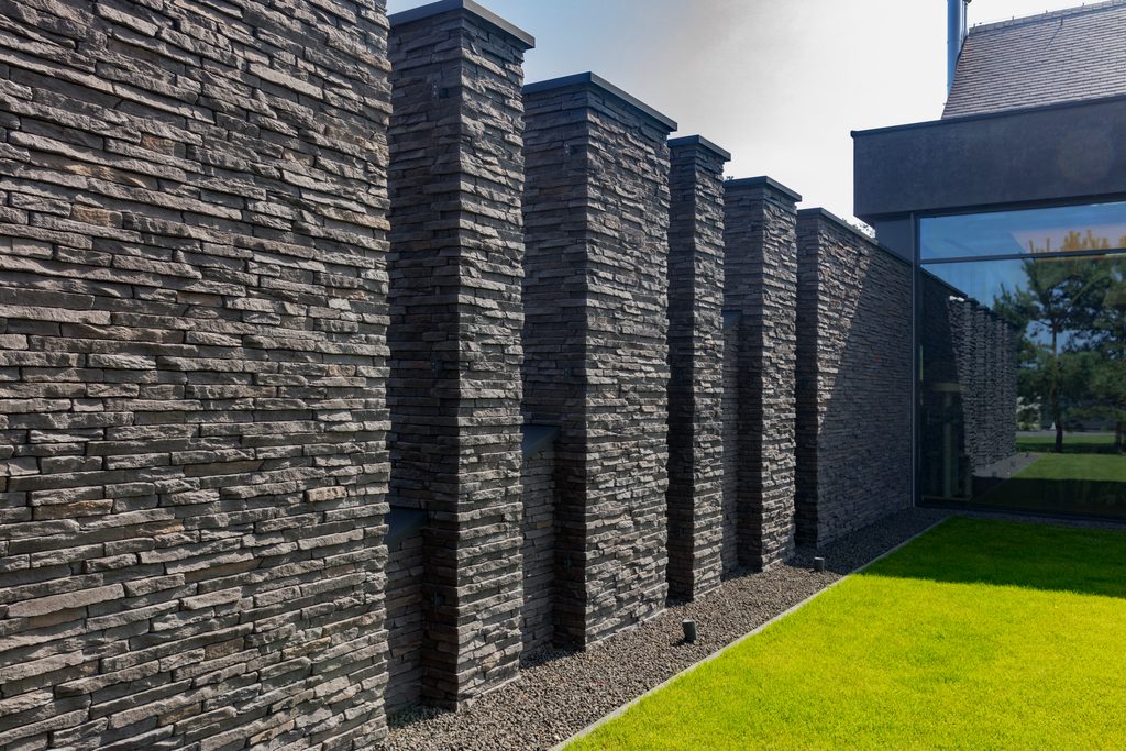Sierra Graphite stone cladding installed on garden boundary walls in Cheshire