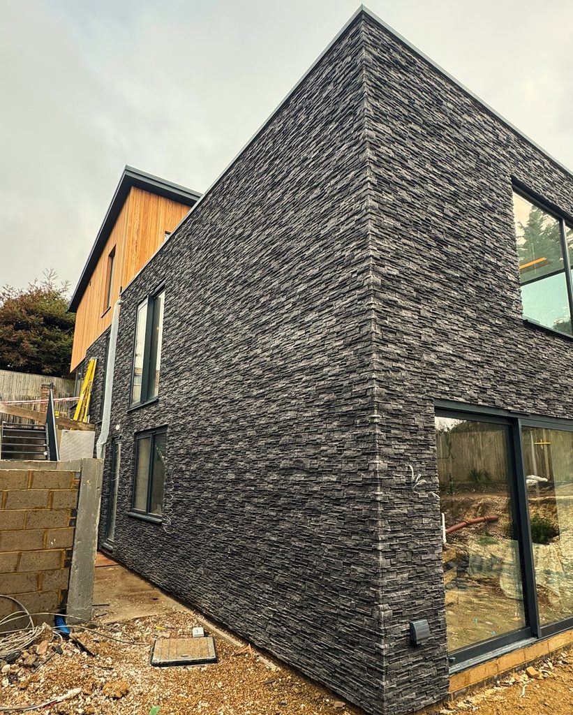 Finished Cumbrian Slate stone cladding on Brighton new build