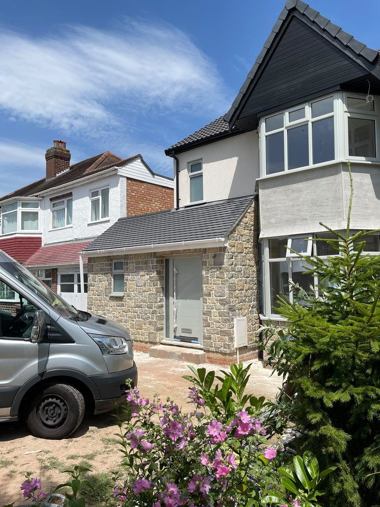 Stone slip exterior transformation of semi-detached house in Birmingham